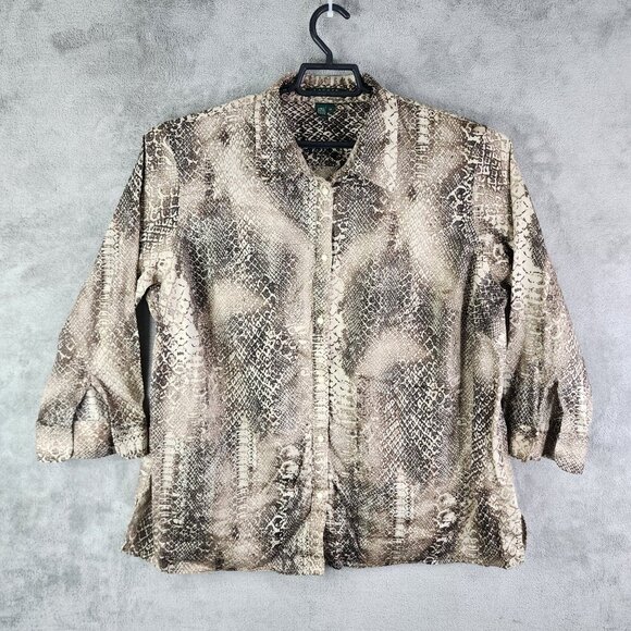 Womens Lauren Ralph Lauren Shirt Blouse Snakeskin Button Down 3/4 Sleeve Size 2X - Picture 2 of 10